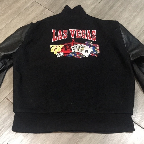 Jacket Factory Vintage “Las Vegas” Embroidered Leather Sleeve Letterman Jacket - Picture 10 of 12